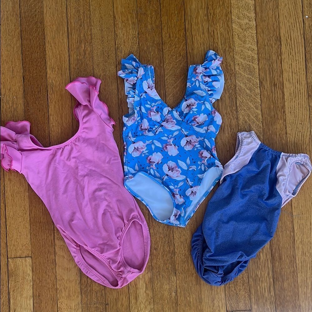 Floral and Solid Kids One Piece leotards Set of 3